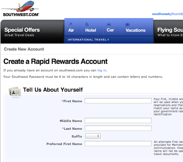 Sign up for Rapid Rewards for Free